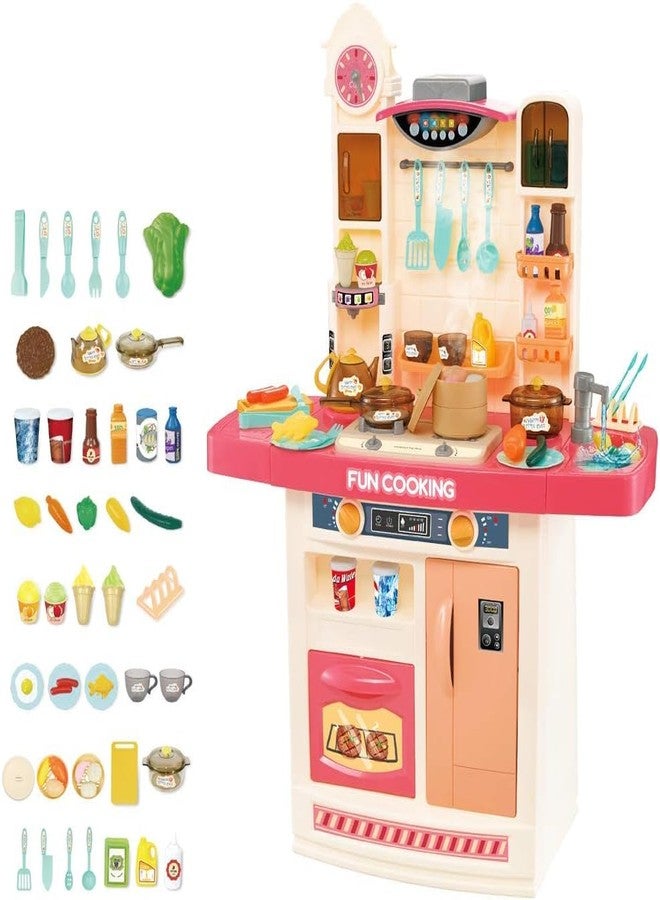 CIRBOX My Happy Little Chef Kitchen Pretend Play Set with Multi-Functional Panel, Light, Sound, Real Water Functions and 50 Accessories Included (Pink) - Image 1